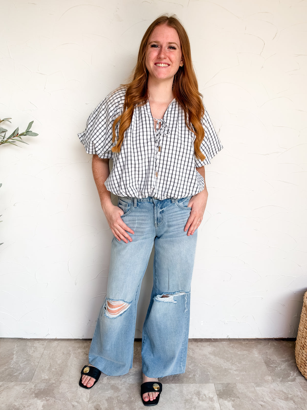 Pay Attention Plaid Bubble Hem Top