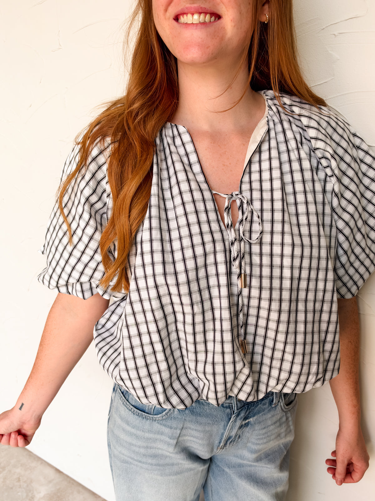 Pay Attention Plaid Bubble Hem Top