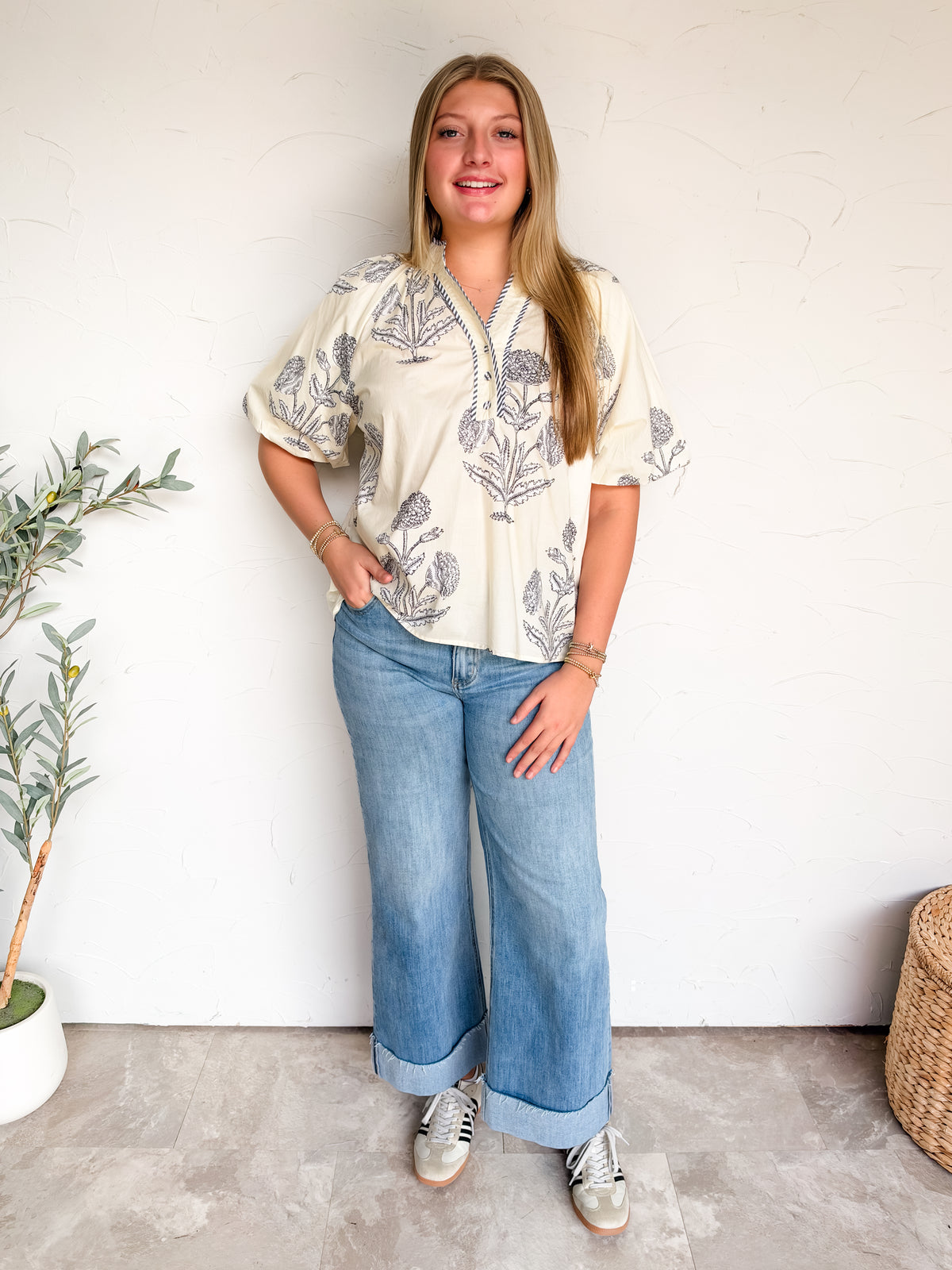 Stay Ambitious Floral V Neck Top