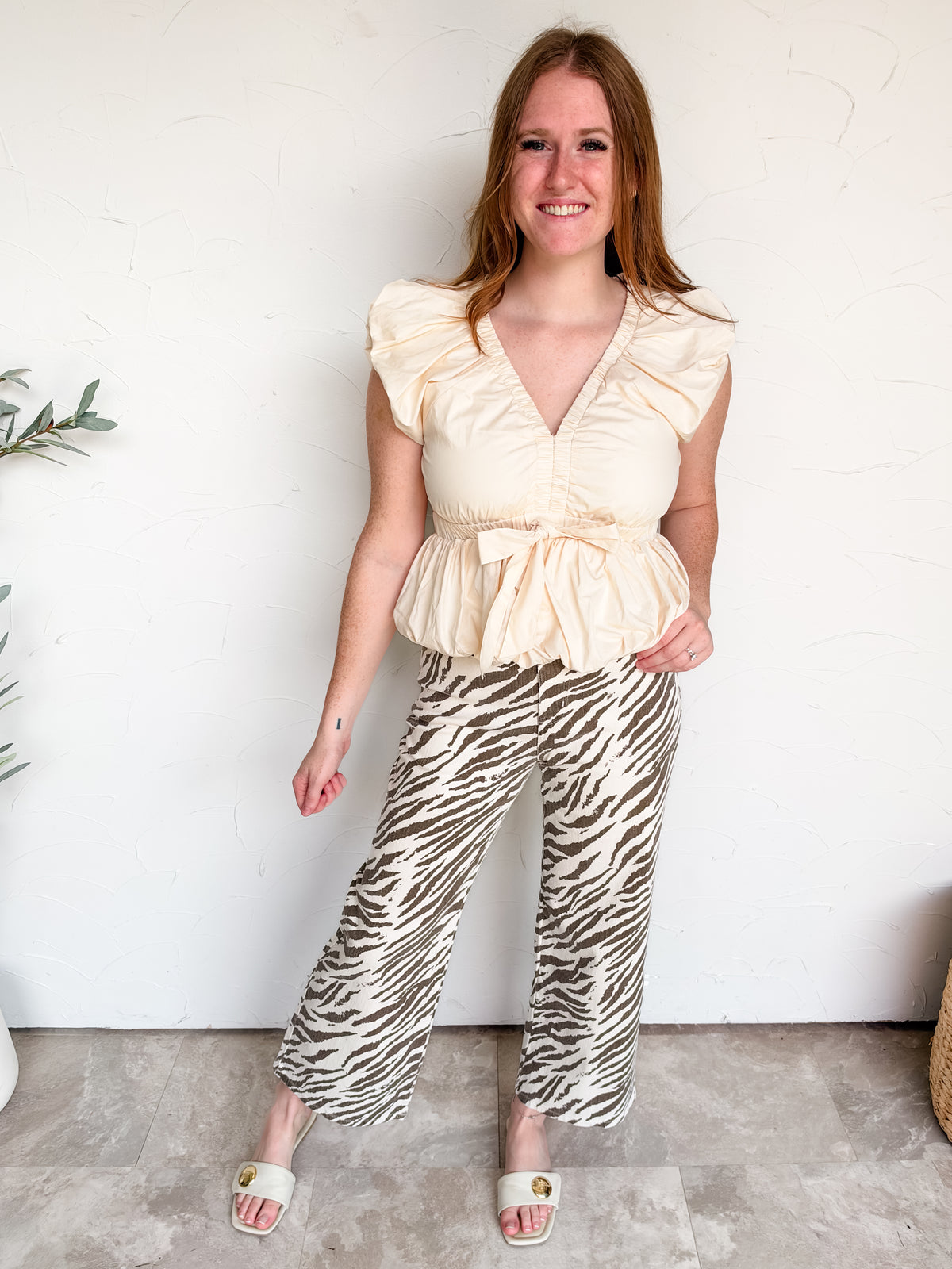 True To My Word  V Neck Cap Sleeve Top- Ecru
