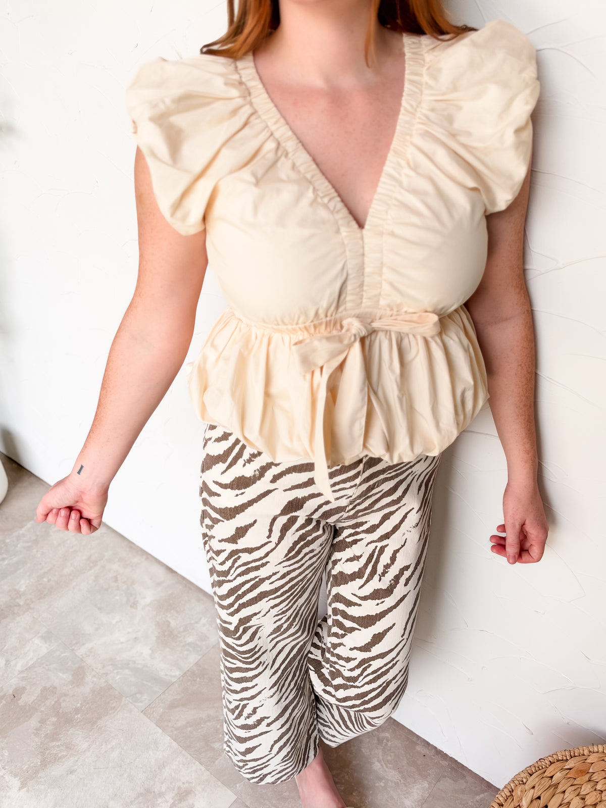True To My Word  V Neck Cap Sleeve Top- Ecru