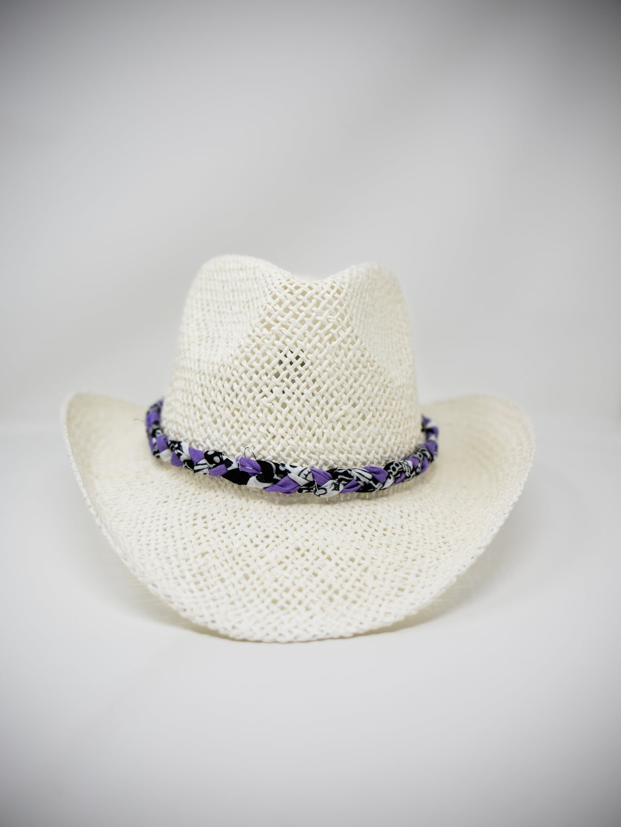Purple Braided Scarf Band White Cowgirl Hat
