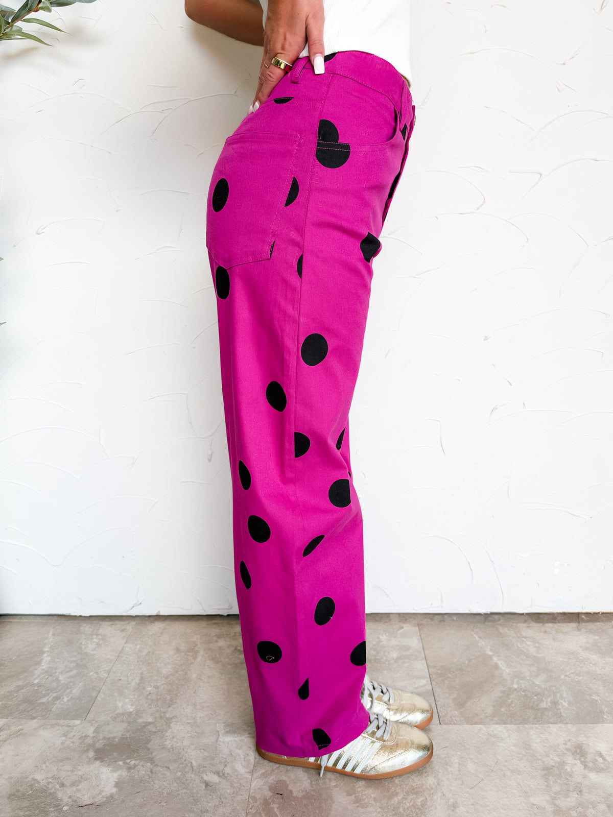 Oh So Good Wide Leg Polka Dot Pants- Magenta