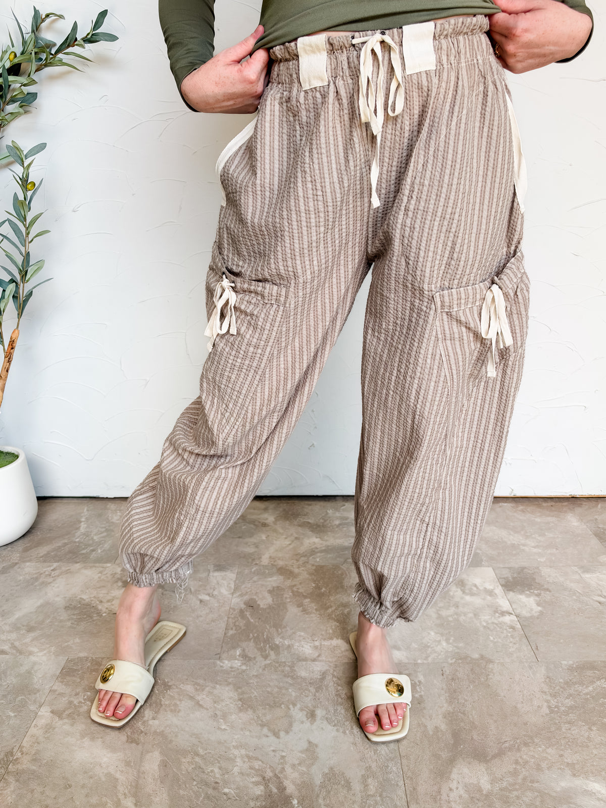 Lasting Impression Striped Drawstring Joggers