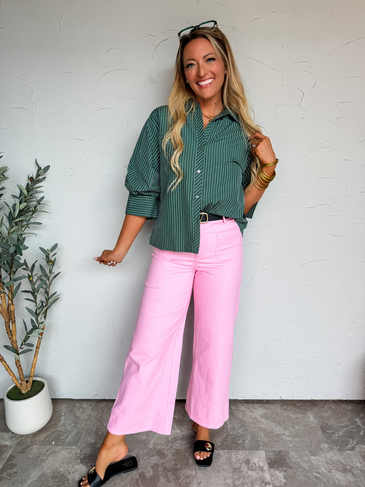 One With Themselves Striped Button Down Top