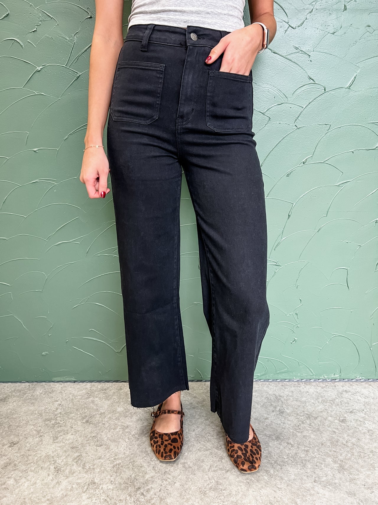 Never Give Up Wide Leg Black Denim Pants