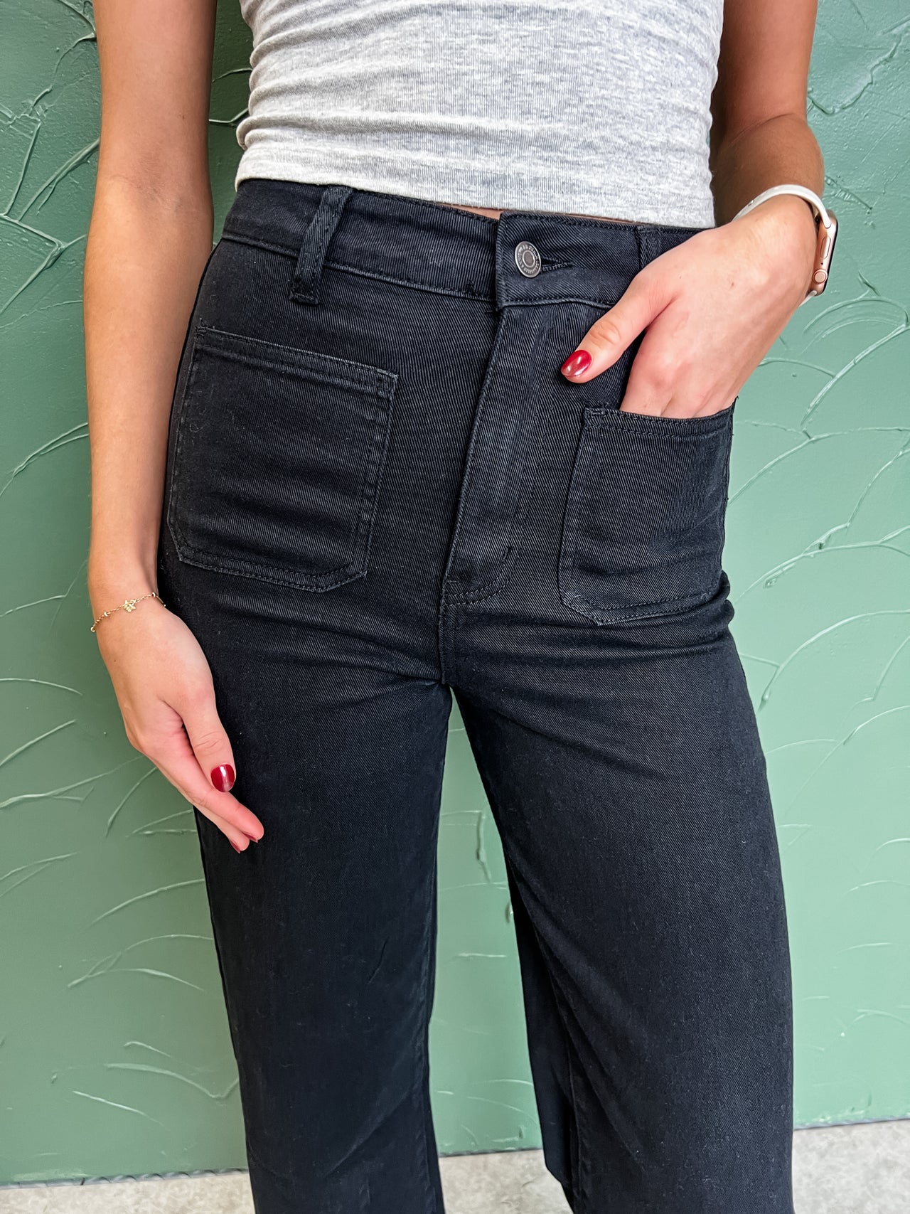 Never Give Up Wide Leg Black Denim Pants