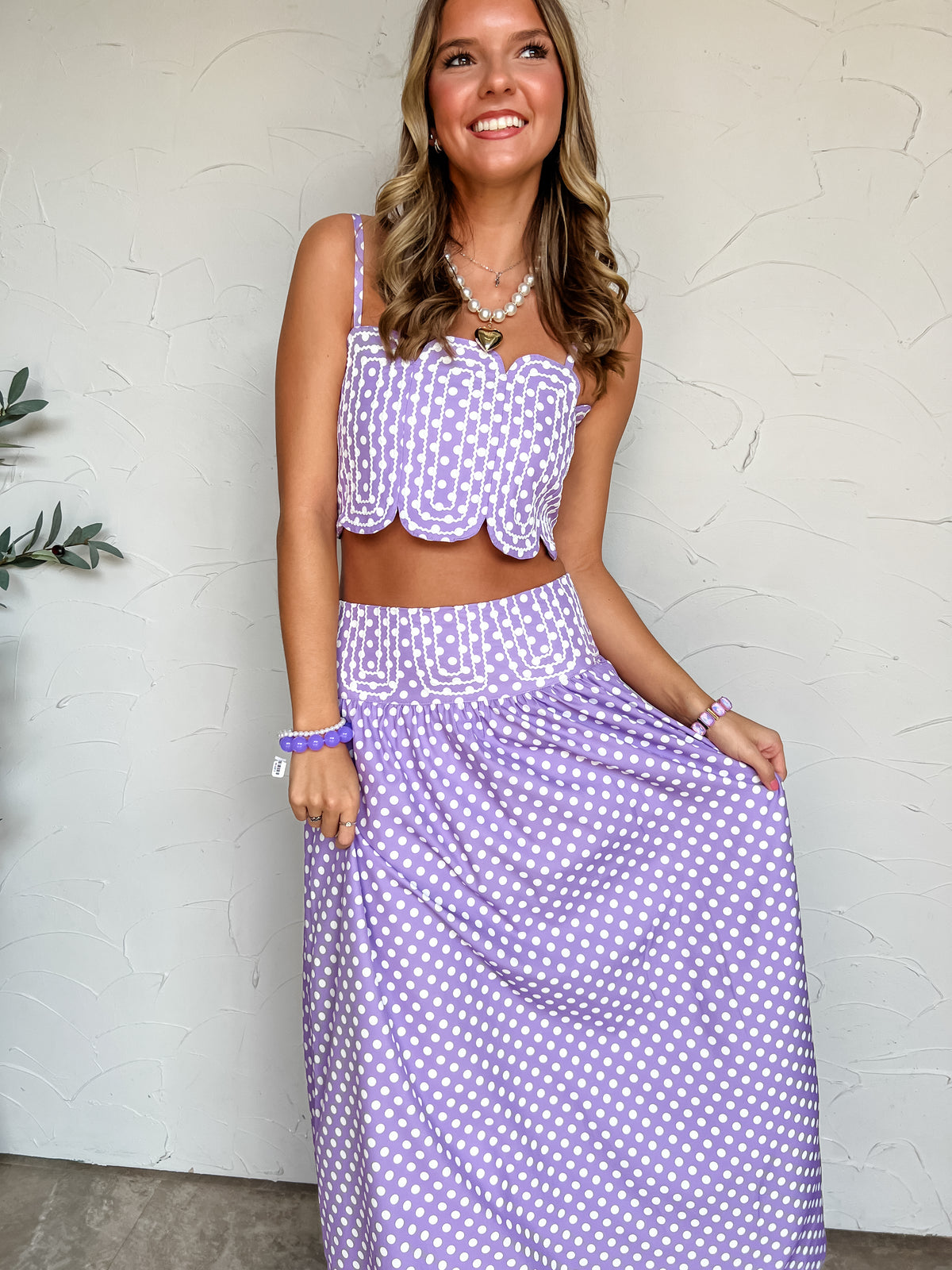 Touchdown Dreams Crop Top And Polka Dot Maxi Skirt Set