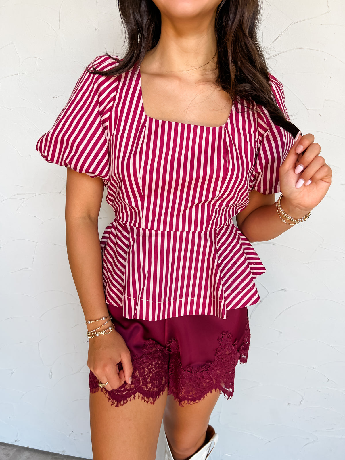 Like Fine Wine Striped Peplum Hem Top