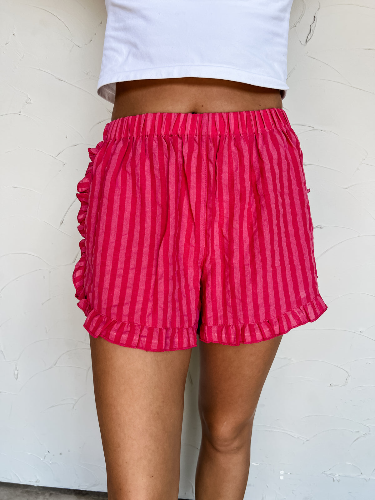 Big Dreams Striped Ruffled Shorts- Pink/Pink