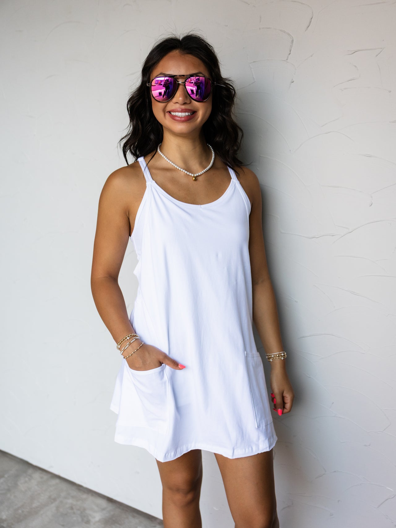 It's The Little Things Romper Lined Dress- White