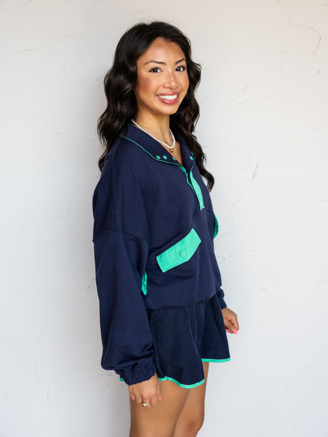 Let's Settle The Score French Terry Set - Navy/Mint Green