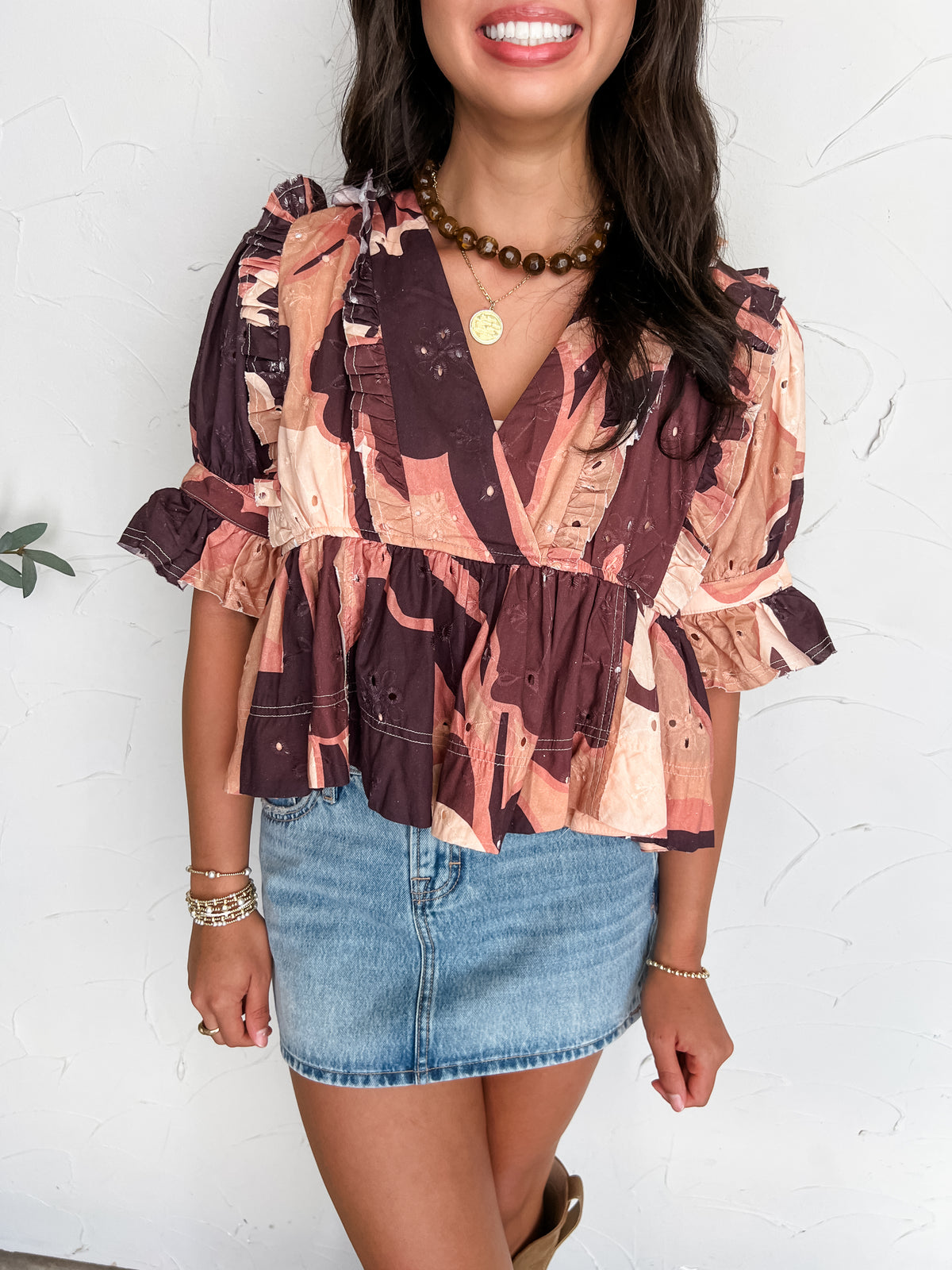 The Right Moment Printed Ruffle Sleeve Top