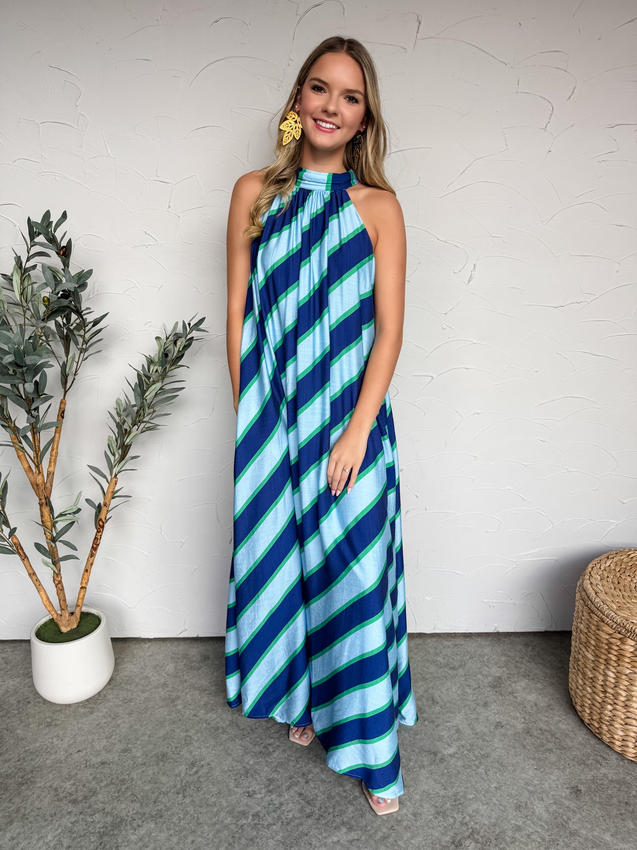 Get A Clue Printed Satin Midi Dress- Navy
