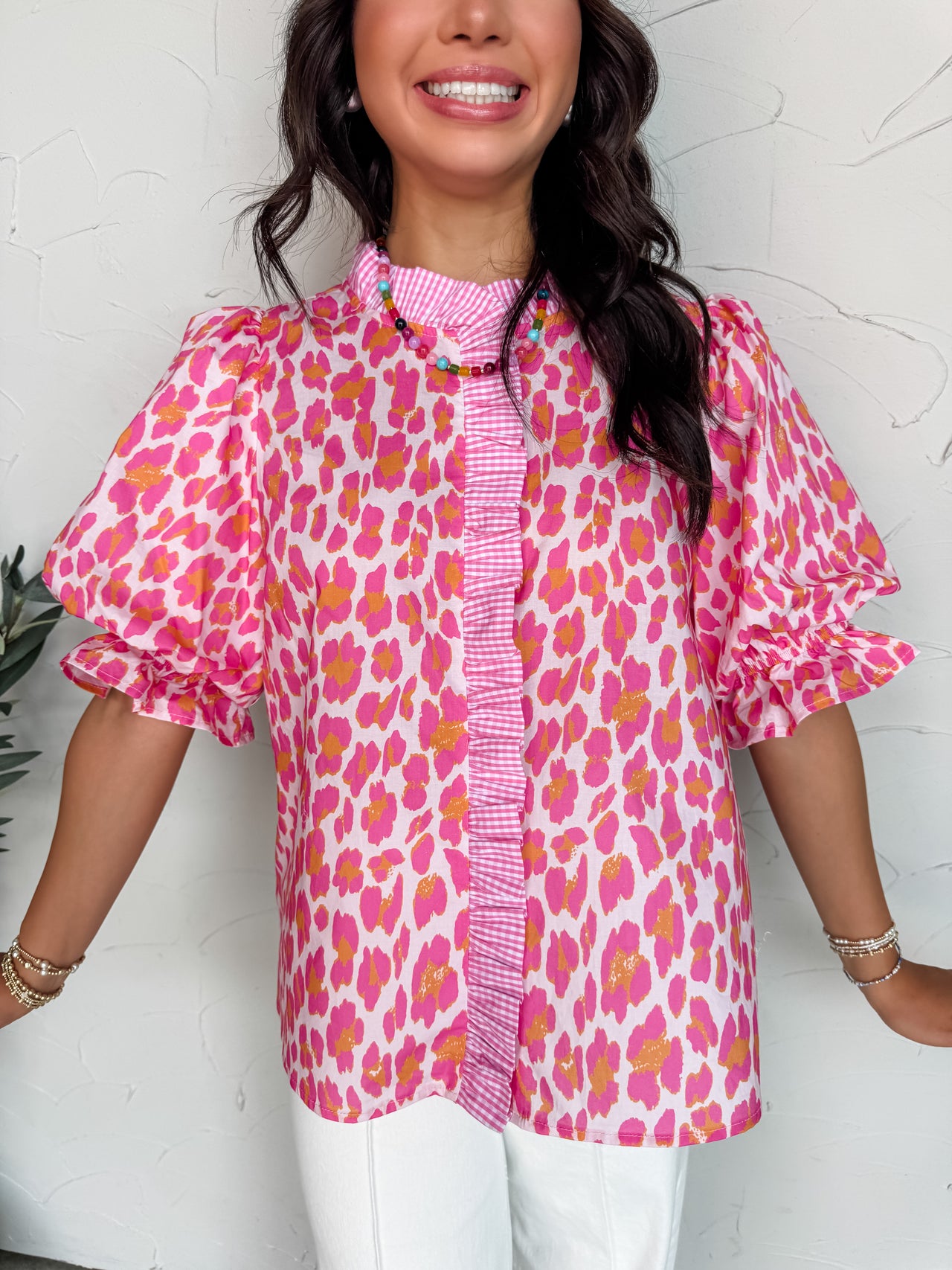 Dream Of You Button Puff Sleeve Top- Pink
