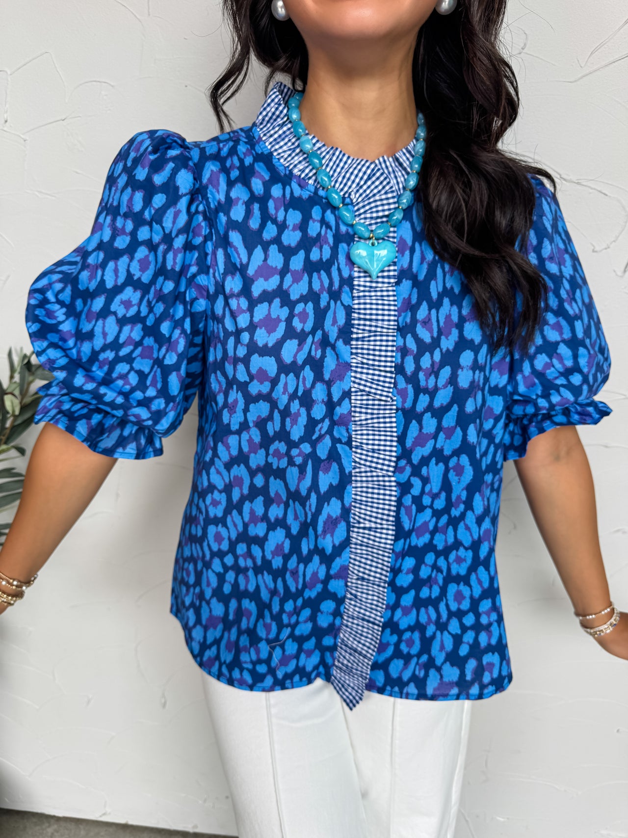 Dream Of You Button Puff Sleeve Top- Blue