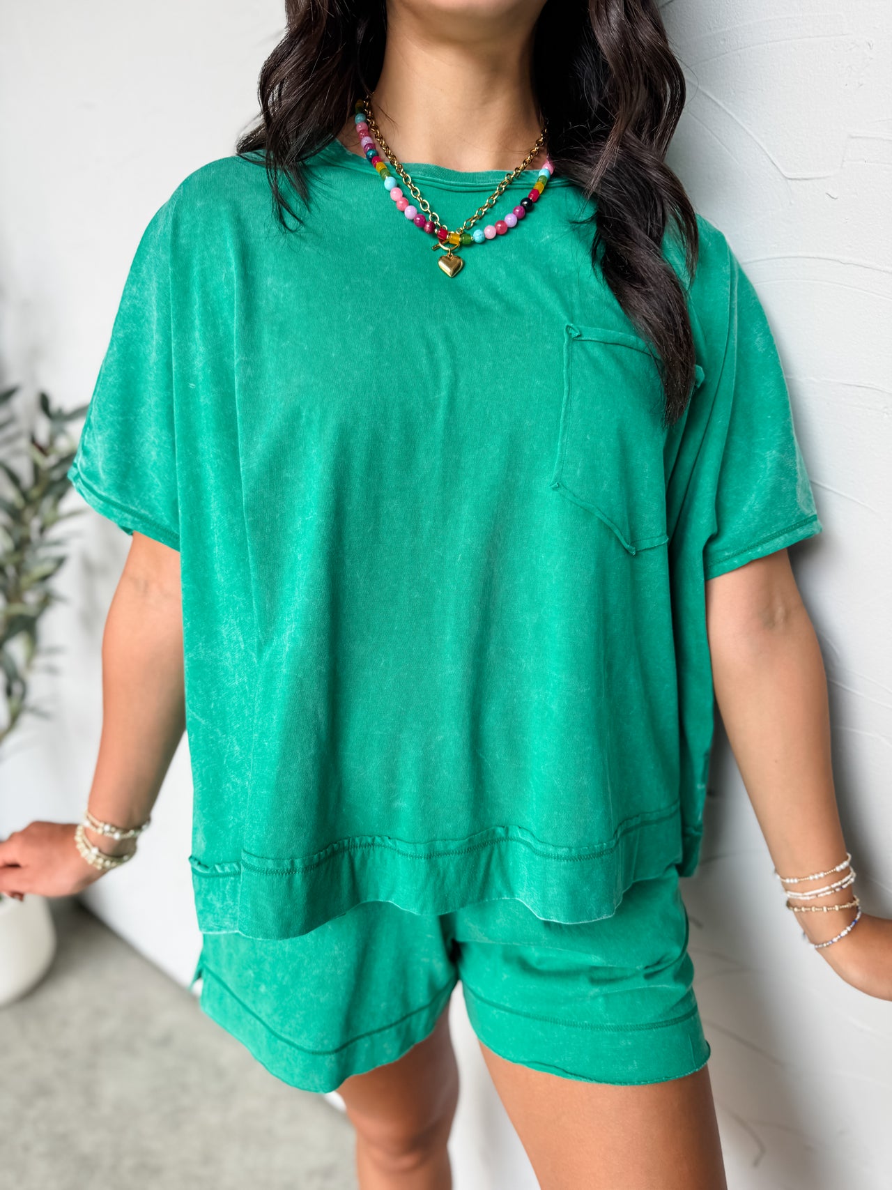 Take Your Time Acid Washed Set - Kelly Green