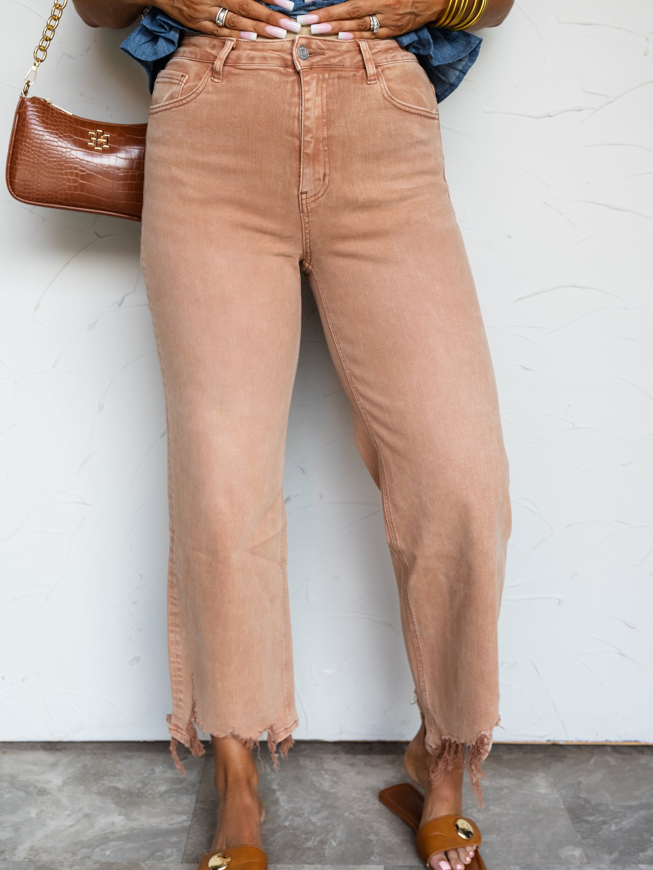 Walk Into My Life Asymmetric Hem Jeans- Mocha Mousse
