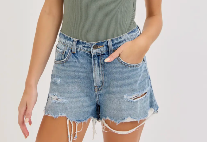 Once In A Daydream High Rise Denim Shorts- Medium Wash