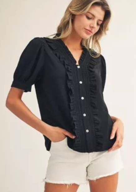 Weekend Whim Ruffle Detail Top- Black