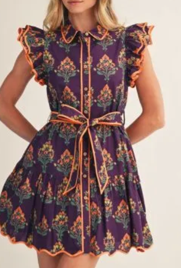 Still In Love Floral & Ruffle Sleeve Tie Dress