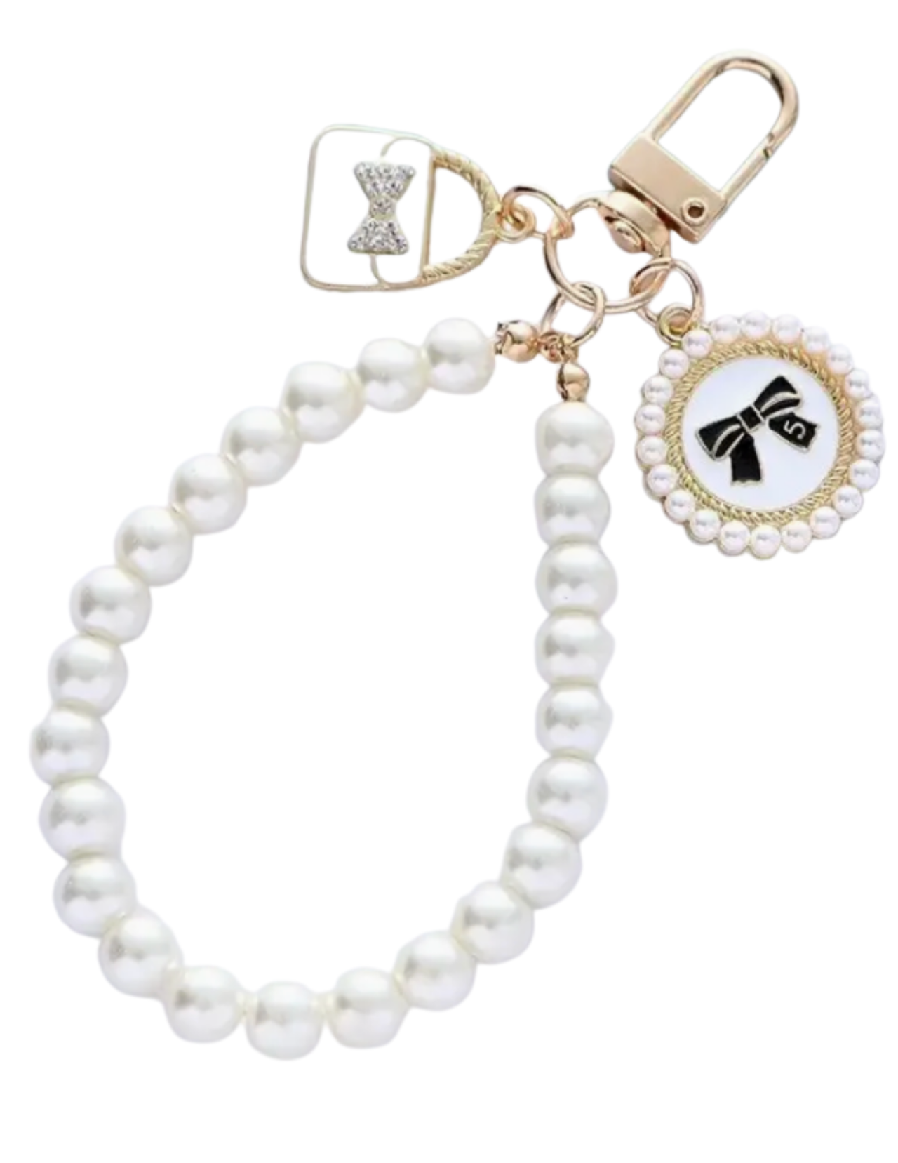 Pearl key chain with decorative keychain on a white background