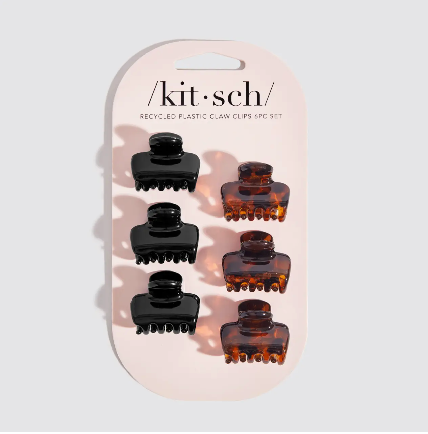 Recycled Plastic Mini Puffy Claw Clips 6pc Set- Black/Tort