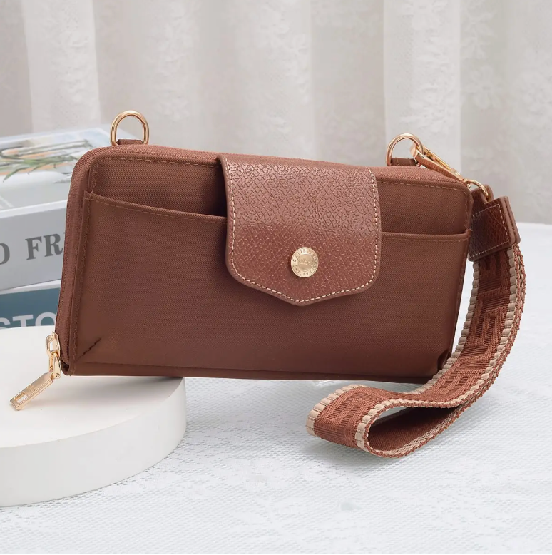 Mila Smartphone Wallet Crossbody with Boho Wristlet- Cognac