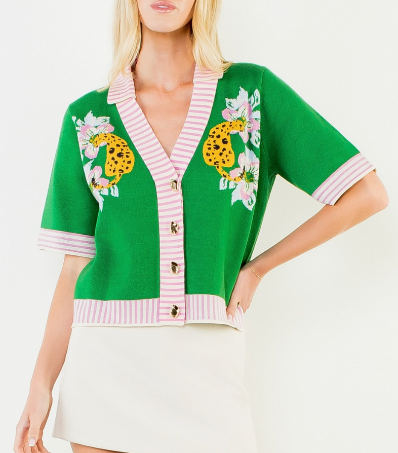 {THML} Twin Tigers Floral & Stripe Sweater Cardigan