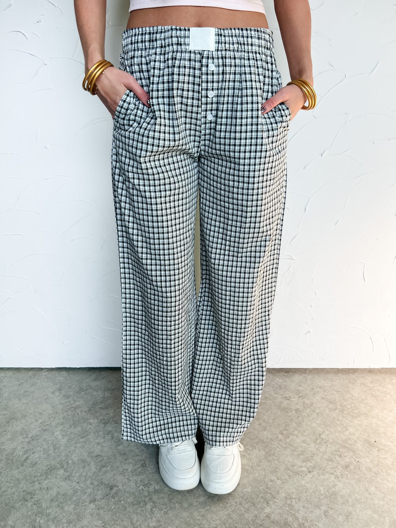 My Day One Black Mid Rise Gingham Pants