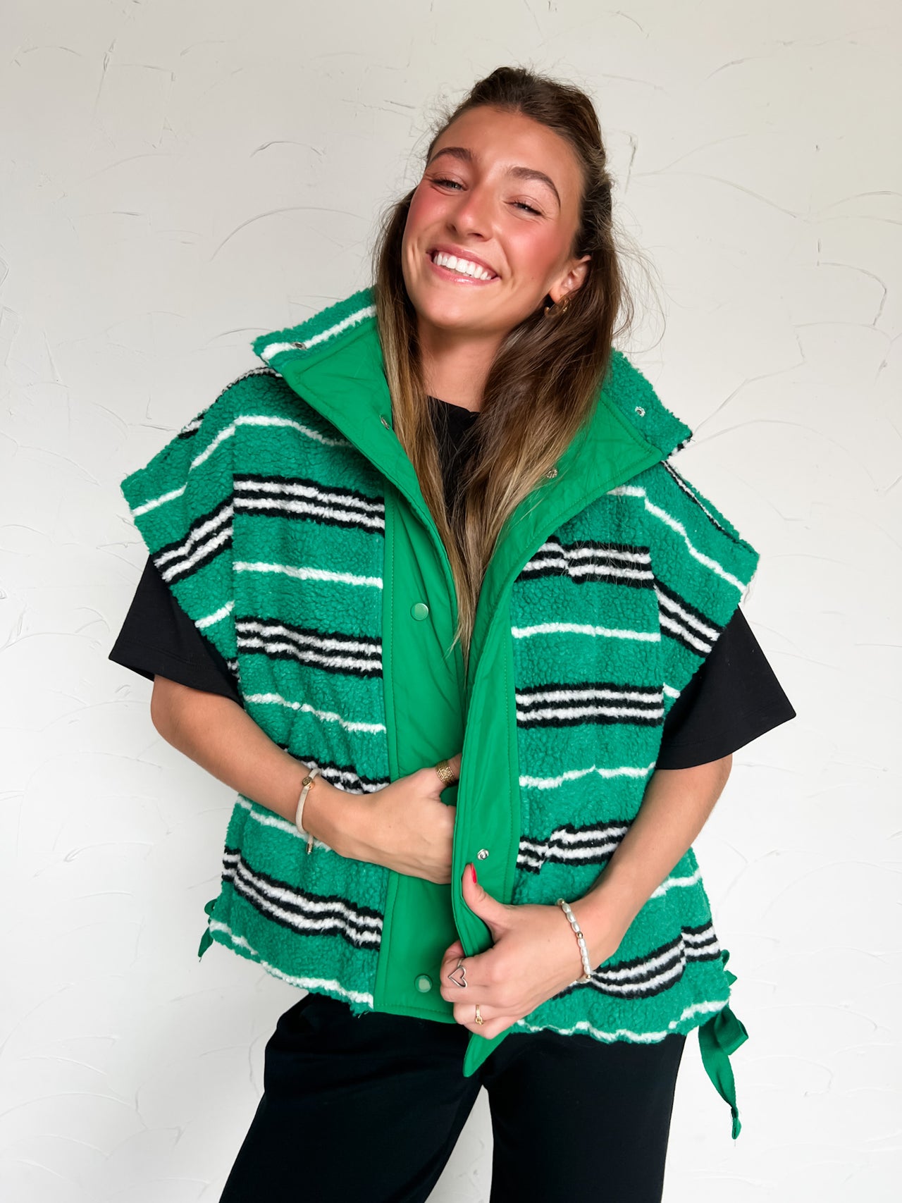 Wildest Dreams Sherpa Striped Vest- Green