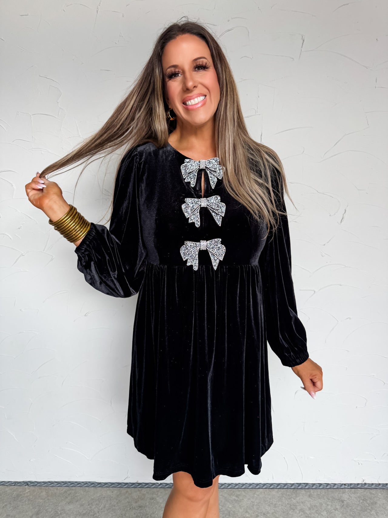 Every Girls Dream Bow Velvet Dress- Black