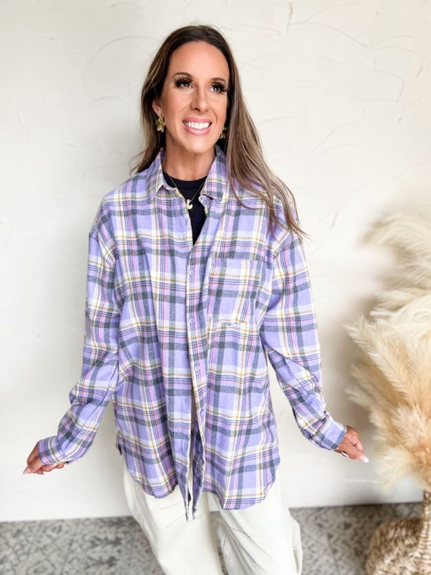 Lavender Haze Oversized Plaid Top