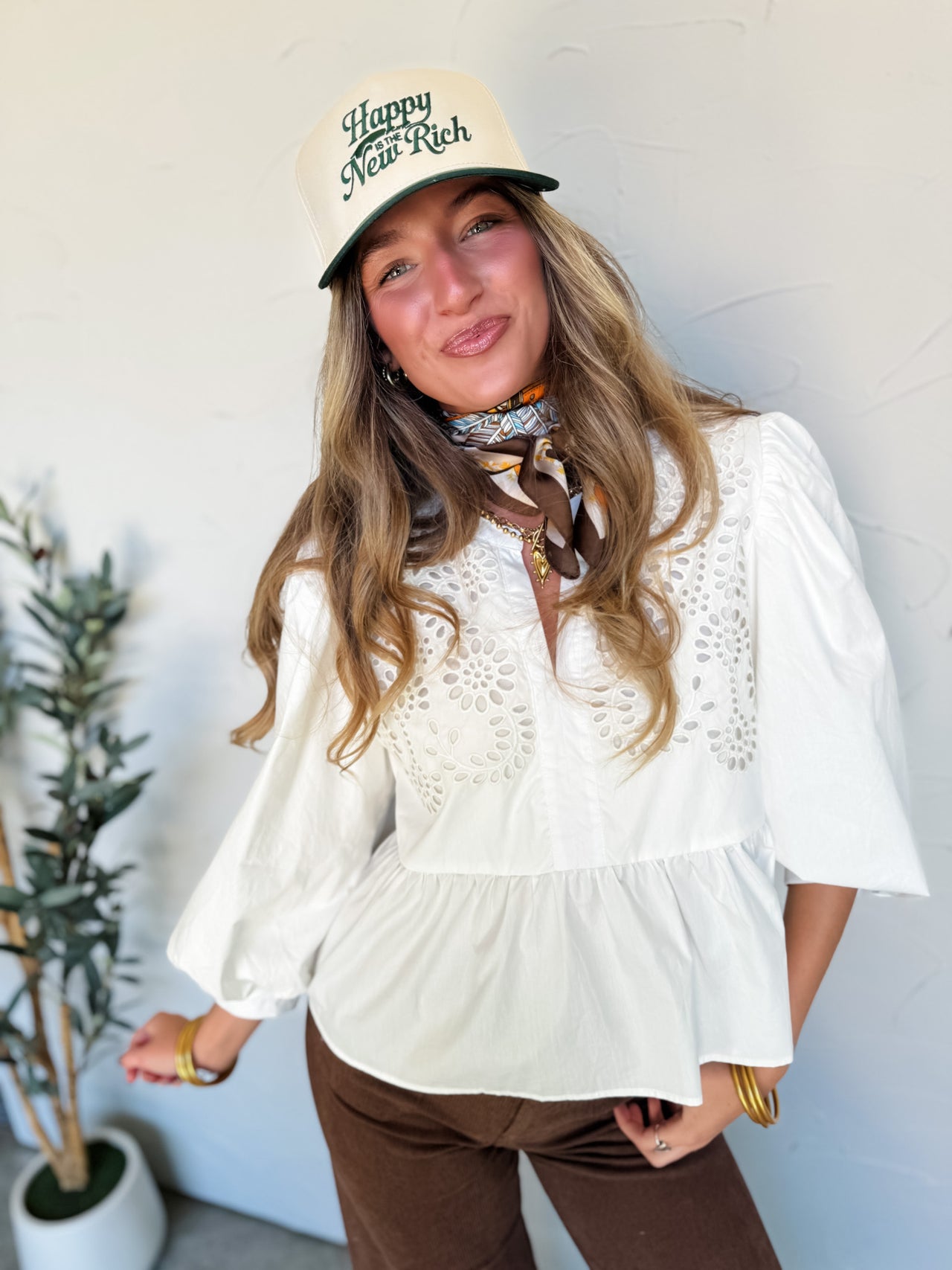 Ready To Go Eyelet Accent Peplum Top