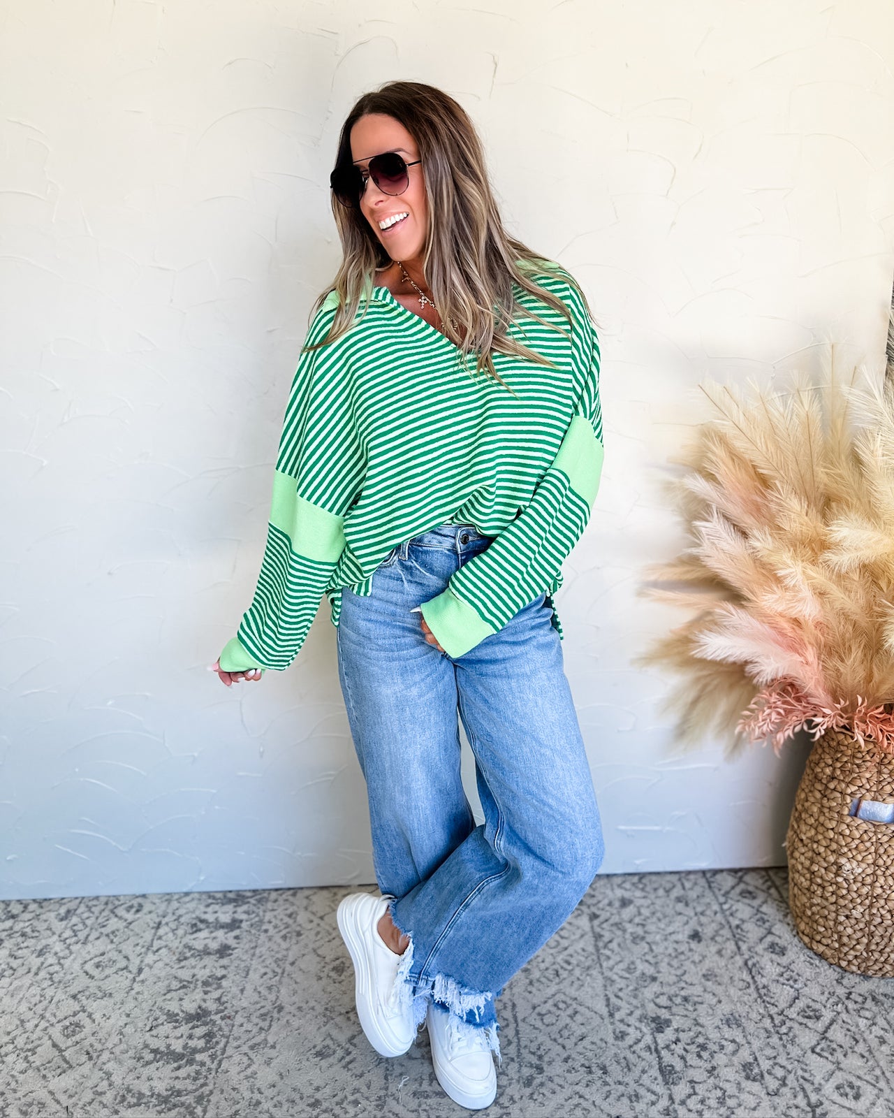 Hit The Reset Button Stripe Knit Loose Fit Top