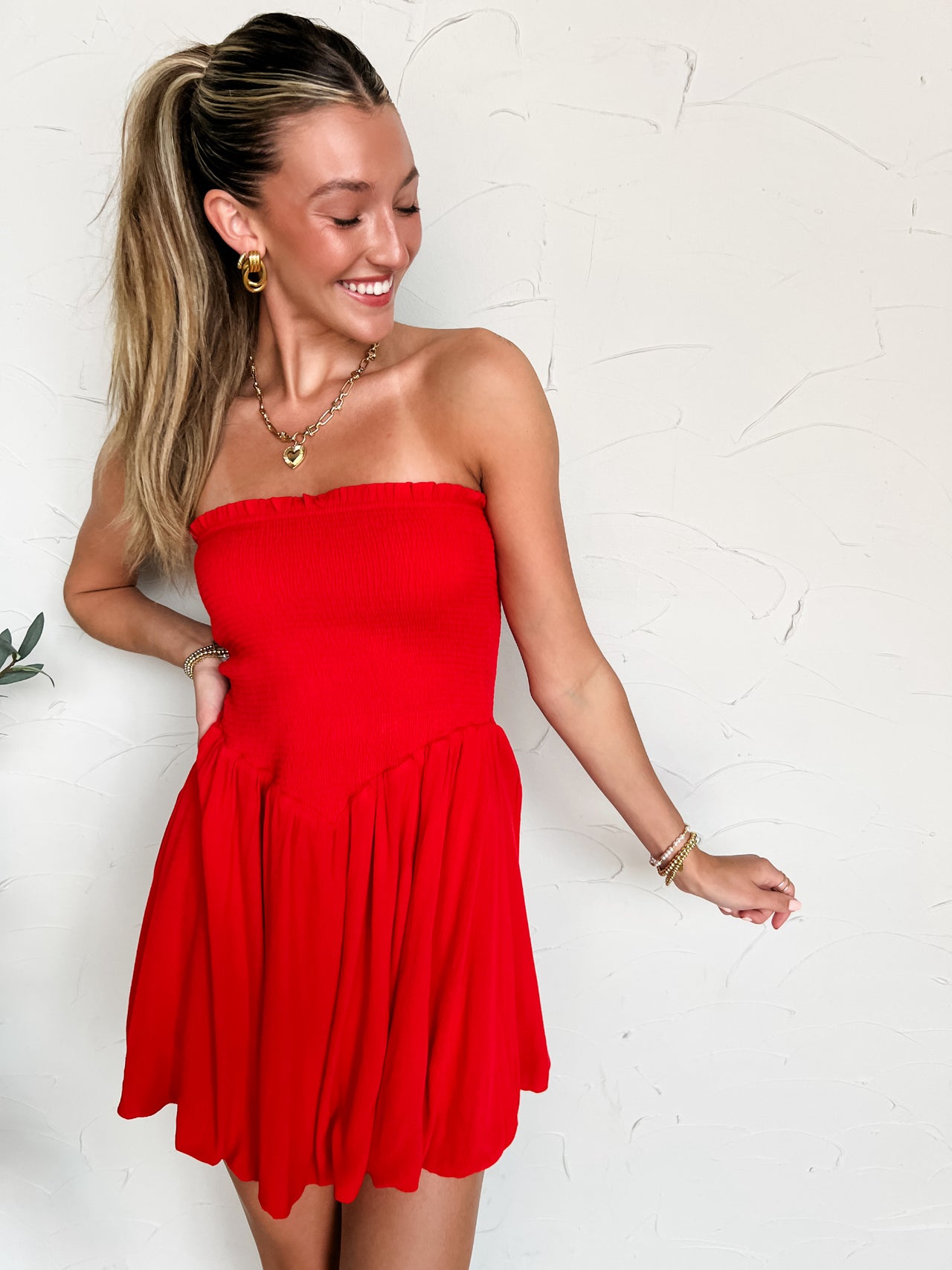 Take My Hand Chevron Smocked Tube Dress- Redr