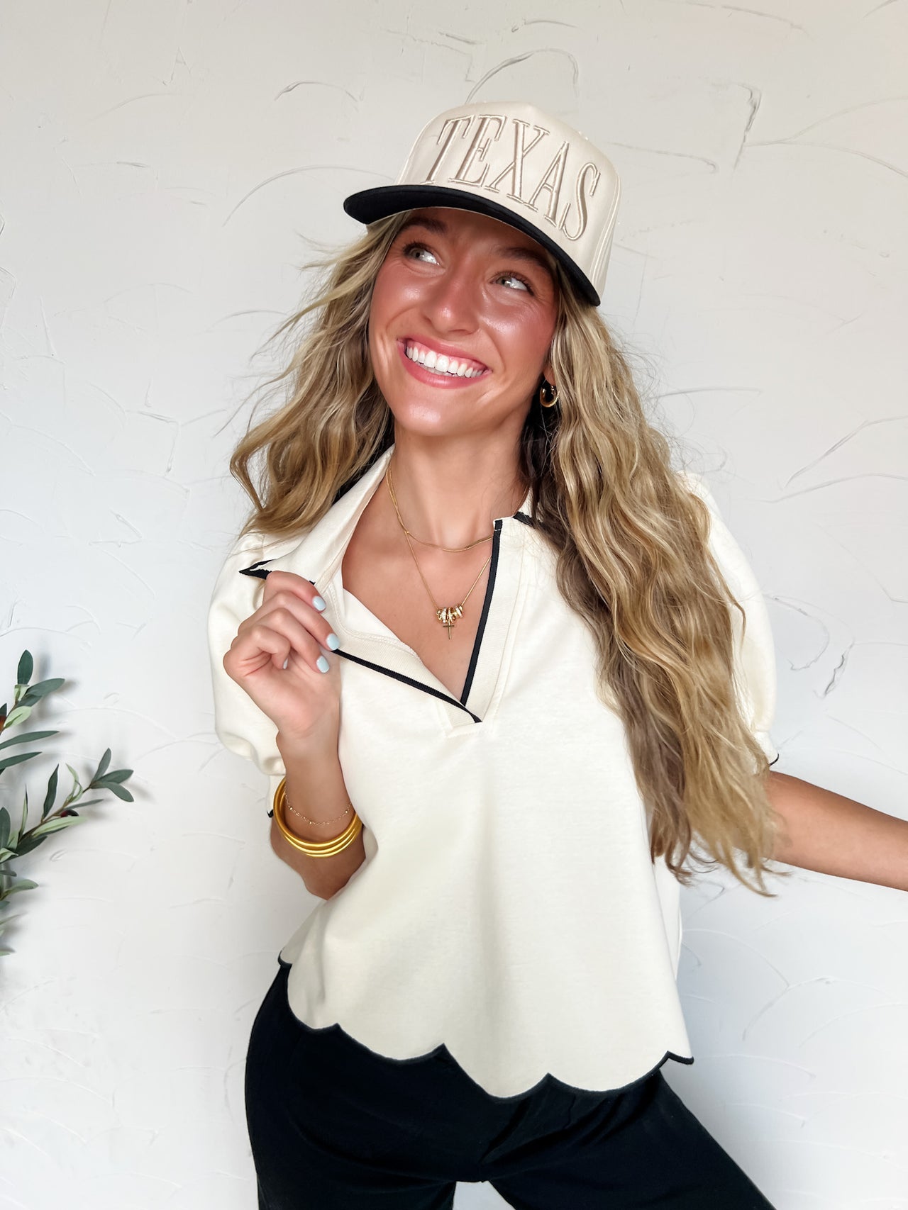 Visual Learner Collared V Neck Top- Ecru