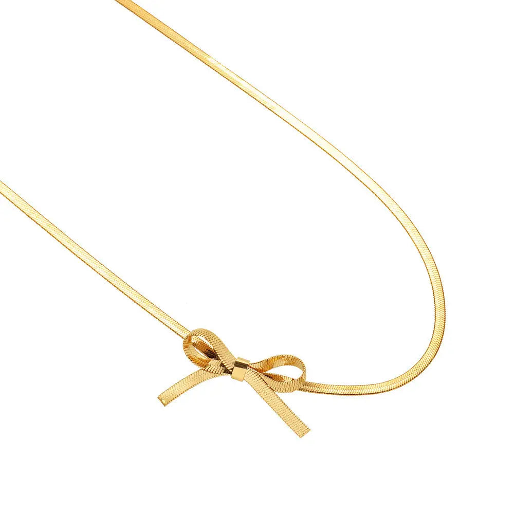 {SB} Bow Herringbone 18K Gold Filled Necklace