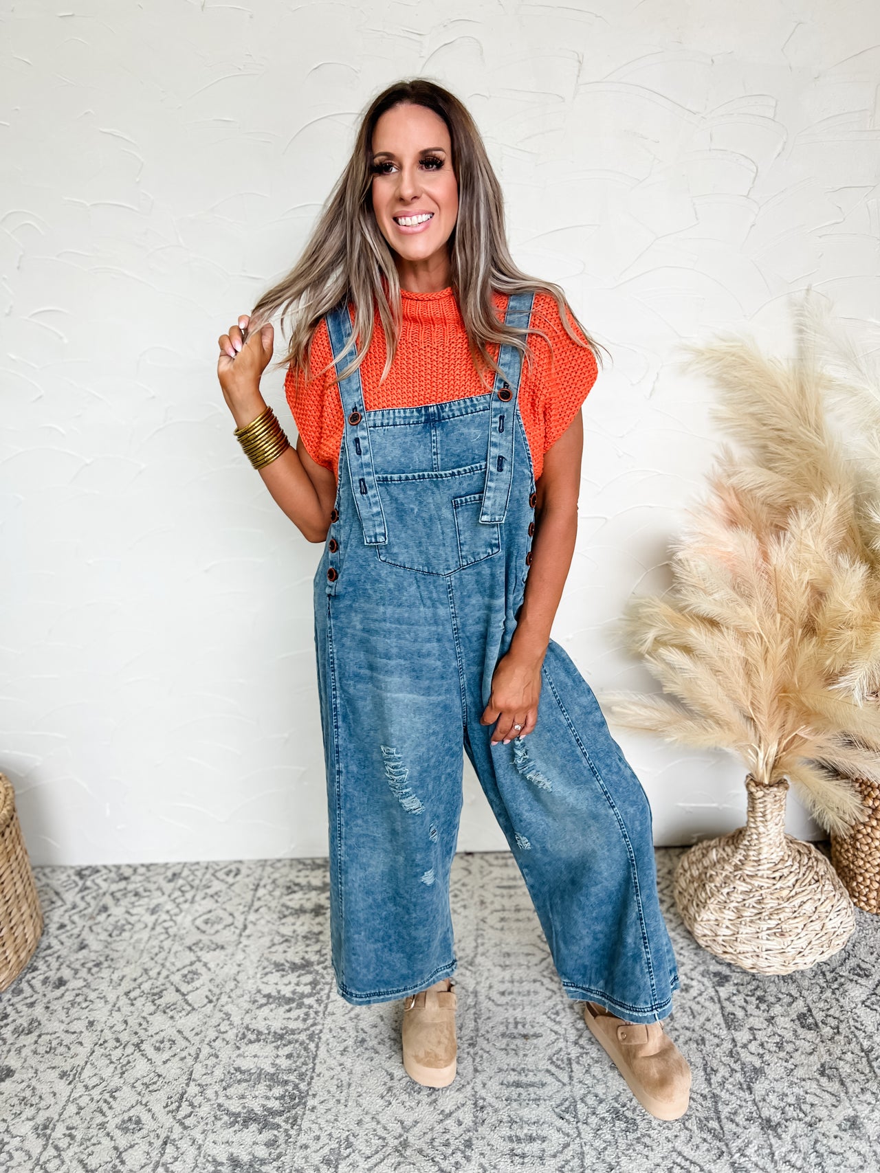 Thriving Energy Washed Denim Loose Fit Overall- Blue Denim