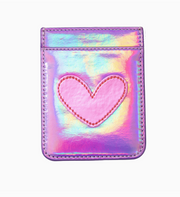 Holographic pink and purple cardholder with a heart design on a white background