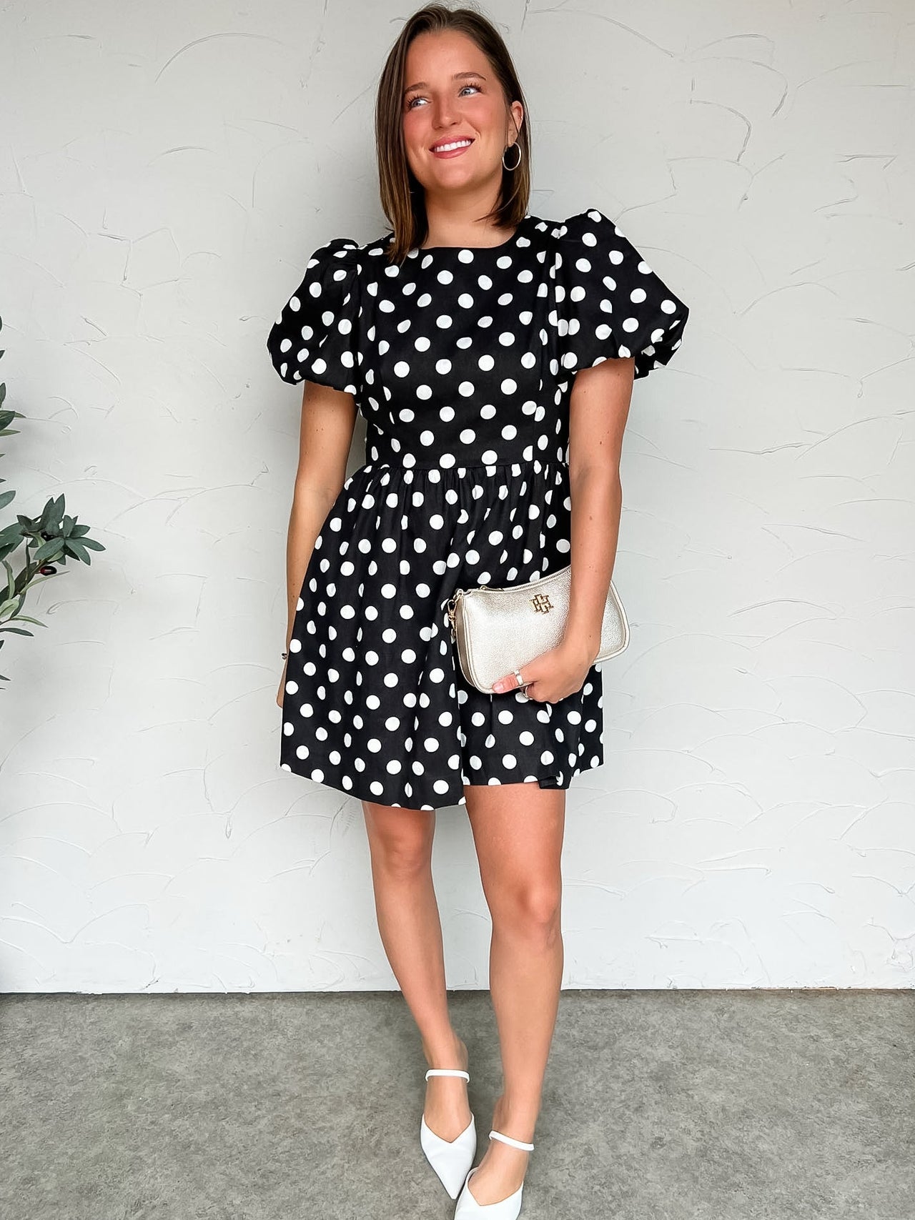 Turning Heads Puff Sleeve Polka Dot Dress- Black