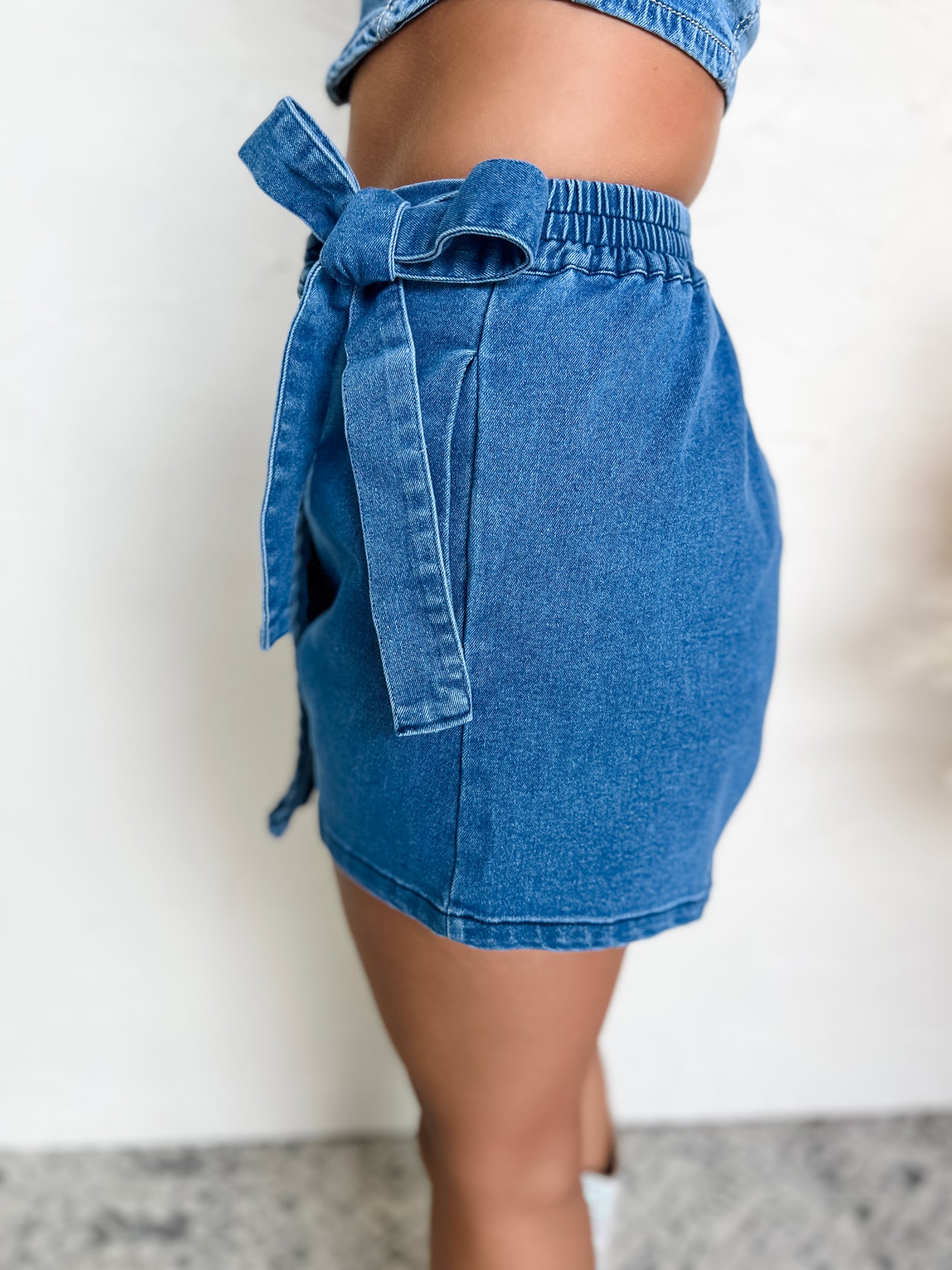 Killing It Wrap Skort With Side Tie- Denim