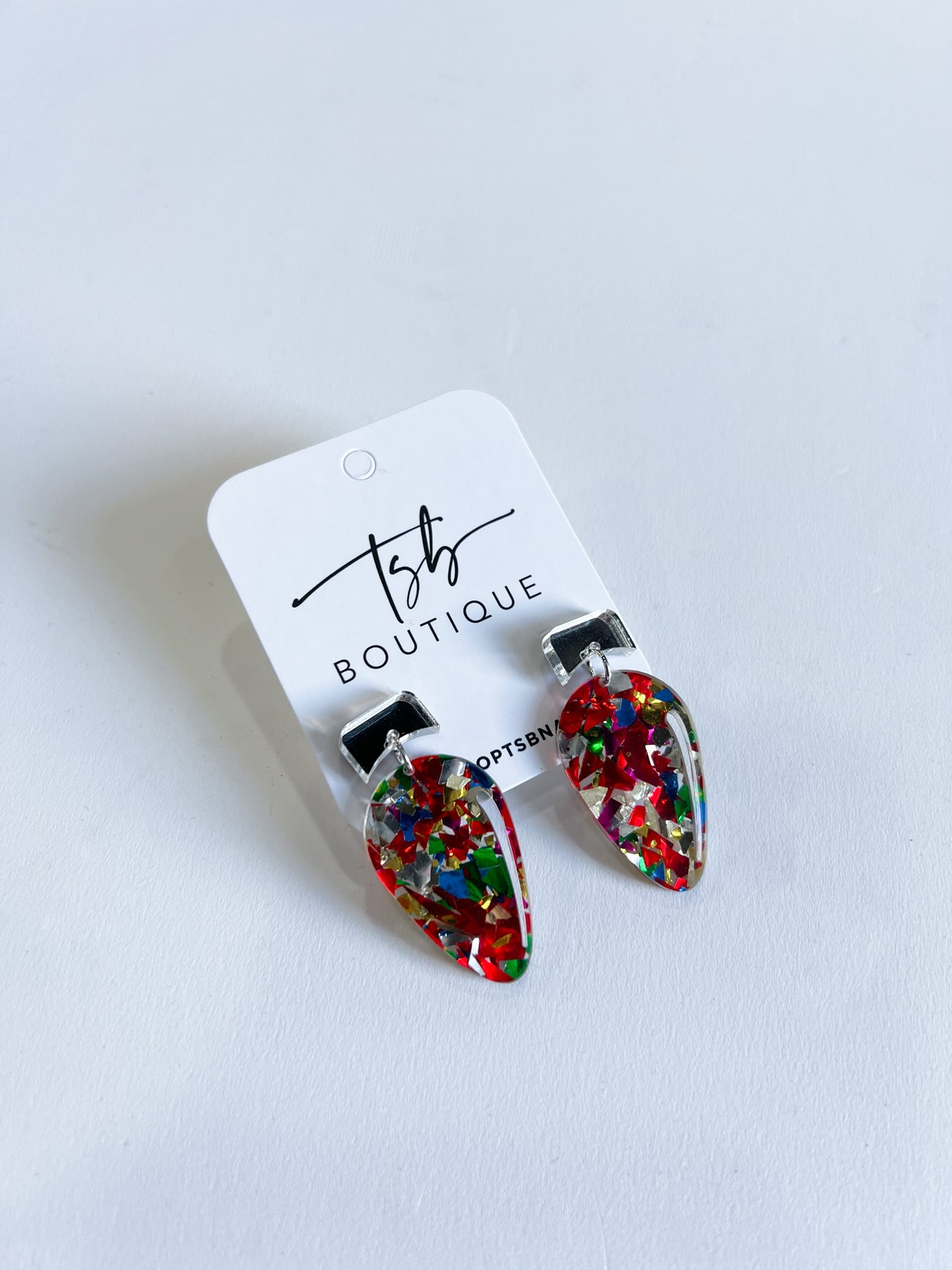 Red Funfetti Light Bulb/ Silver Top Earrings