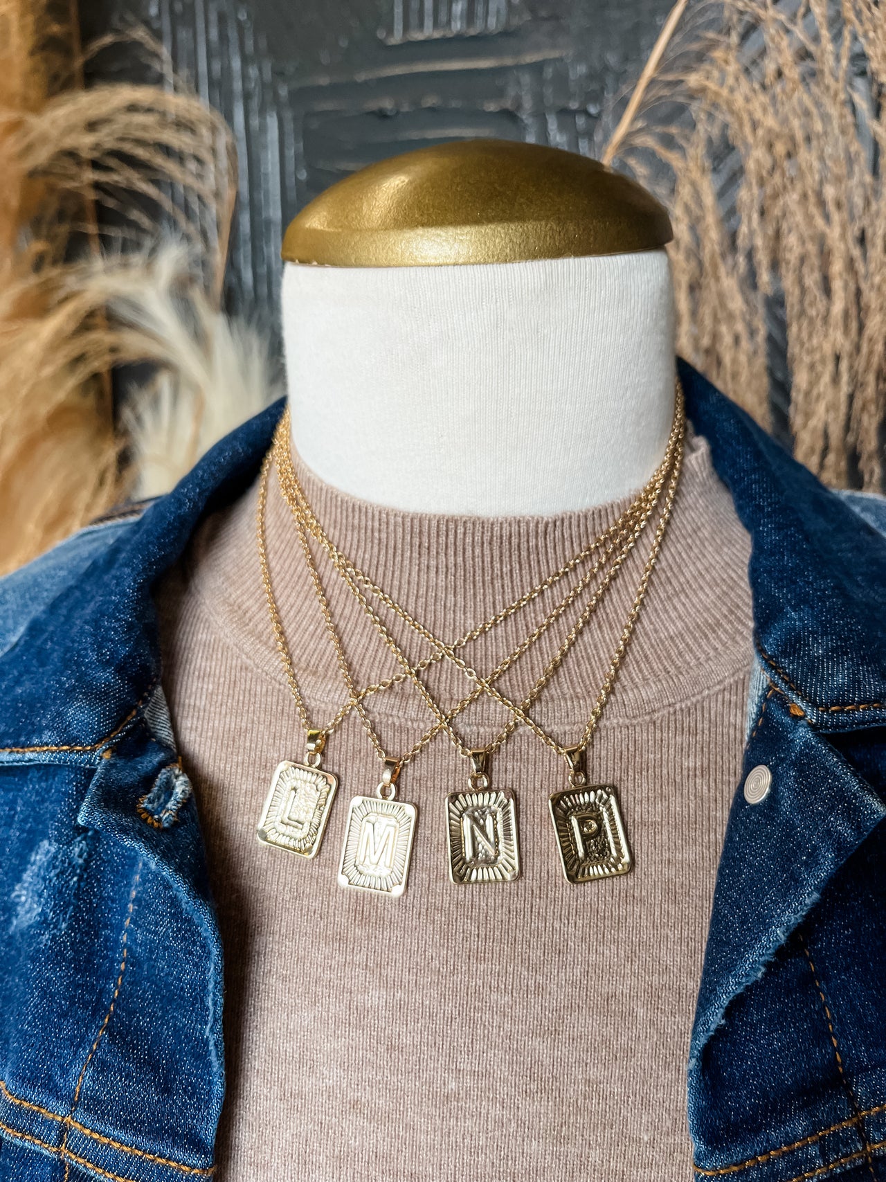 Double Sided Rectangle Initial Necklace