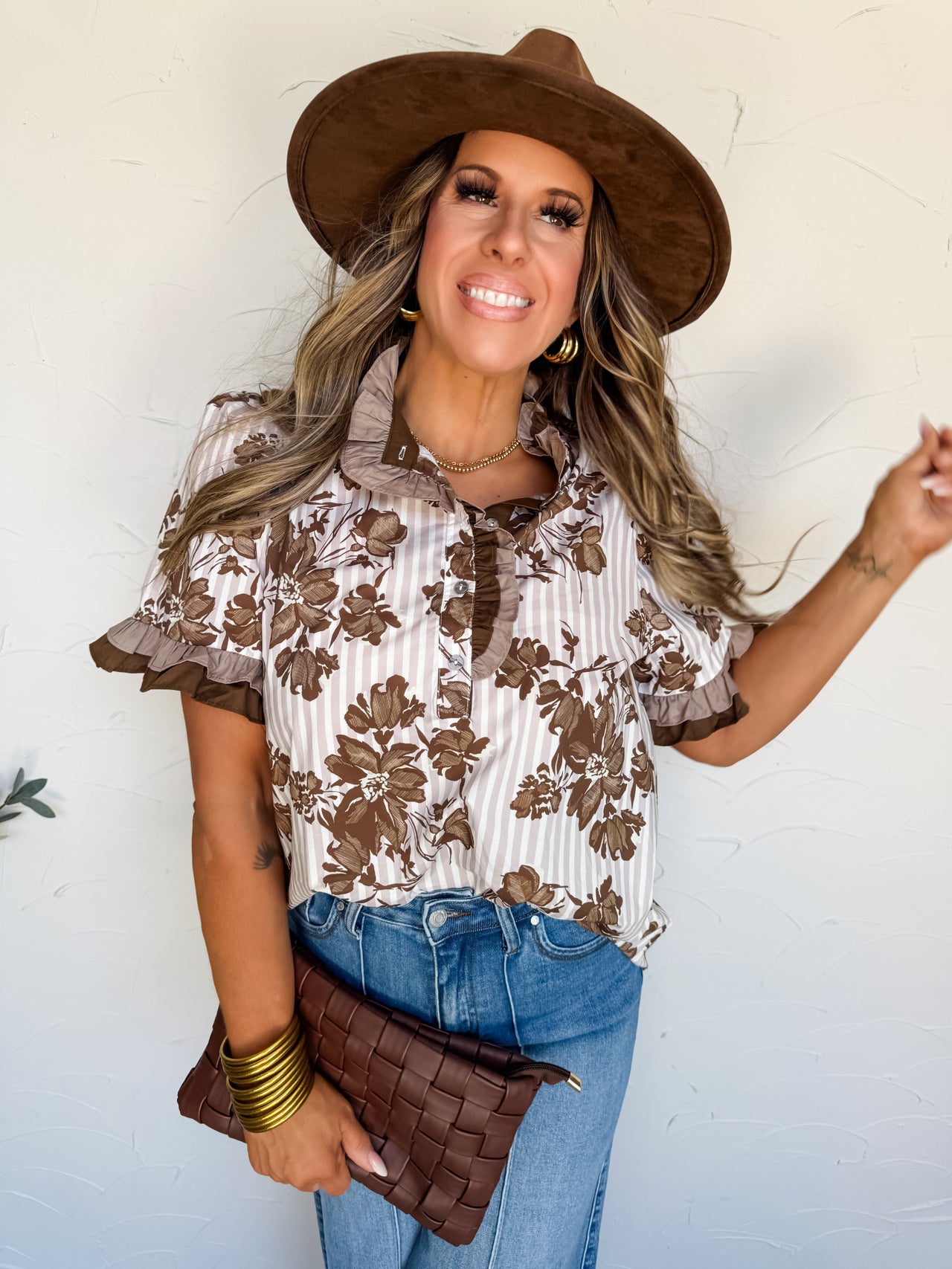 In My Feels Floral & Stripe Ruffle Accent Top