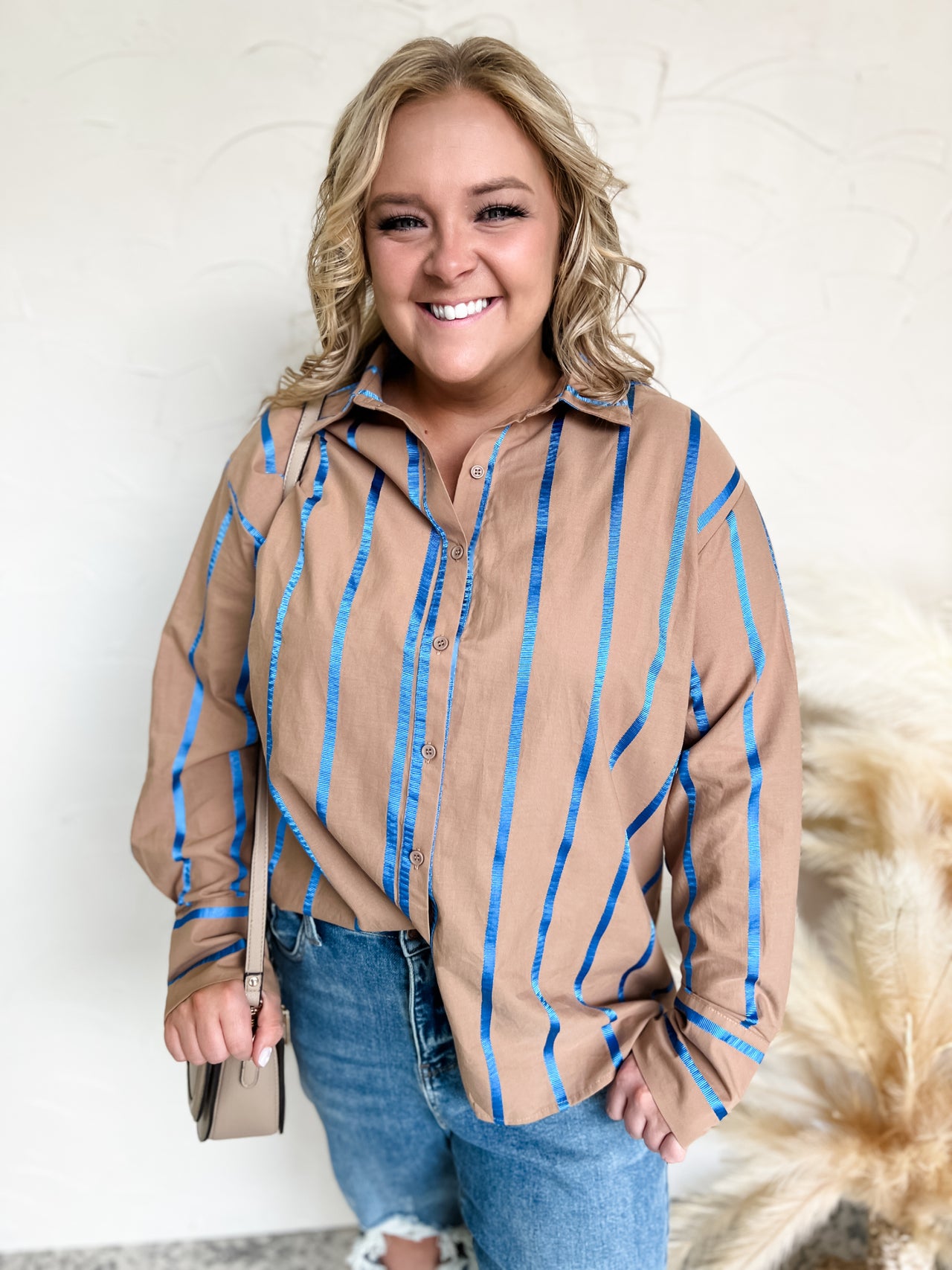 Always Worthy Long Sleeve Button Up Stripe Top