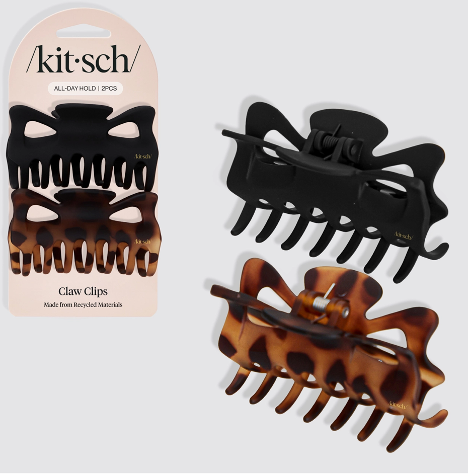 Recycled Plastic Large Claw Clip 2pc Set - Black & Tort