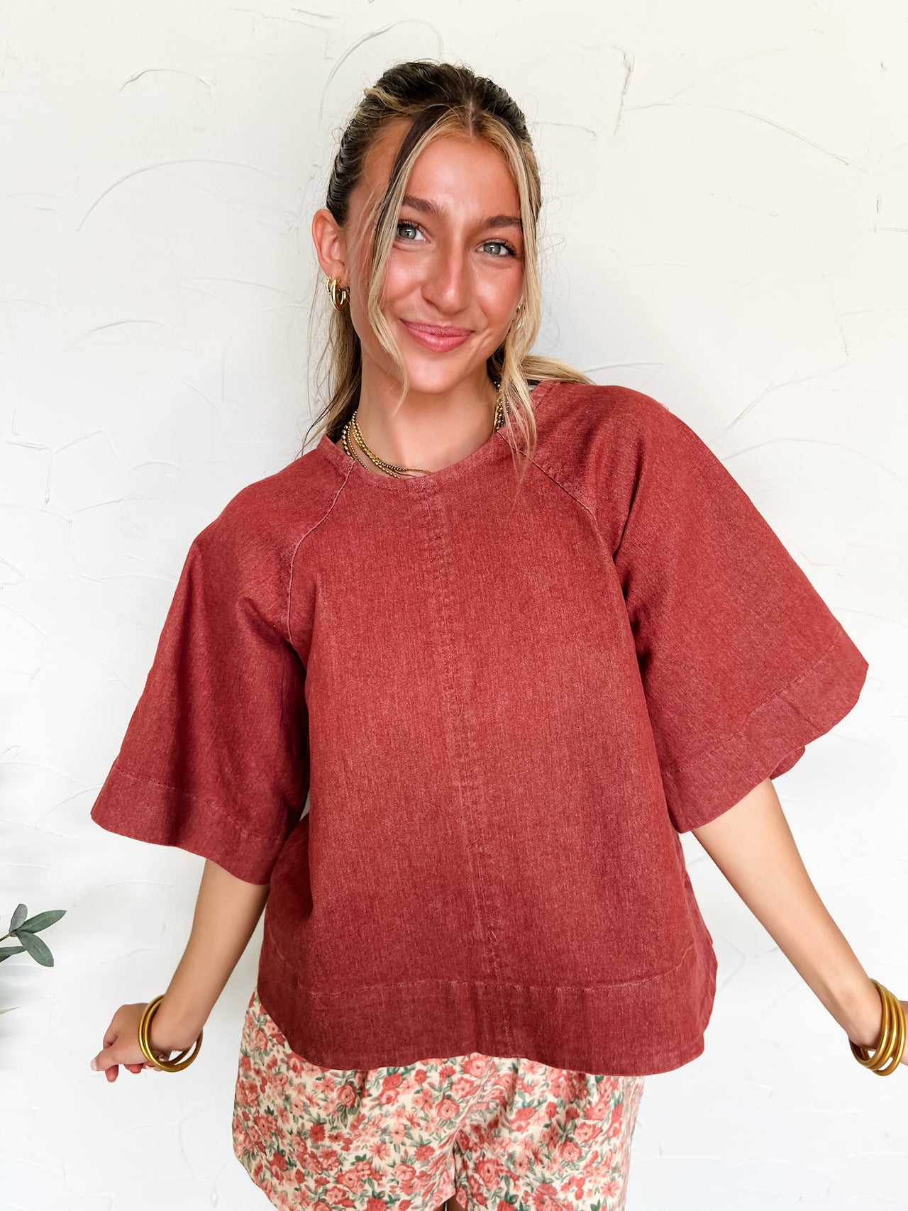 Close To Me Stretch Denim Tie Top