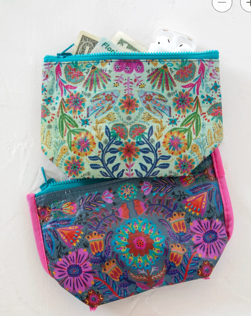 Cream Floral Reversible Zip Pouch