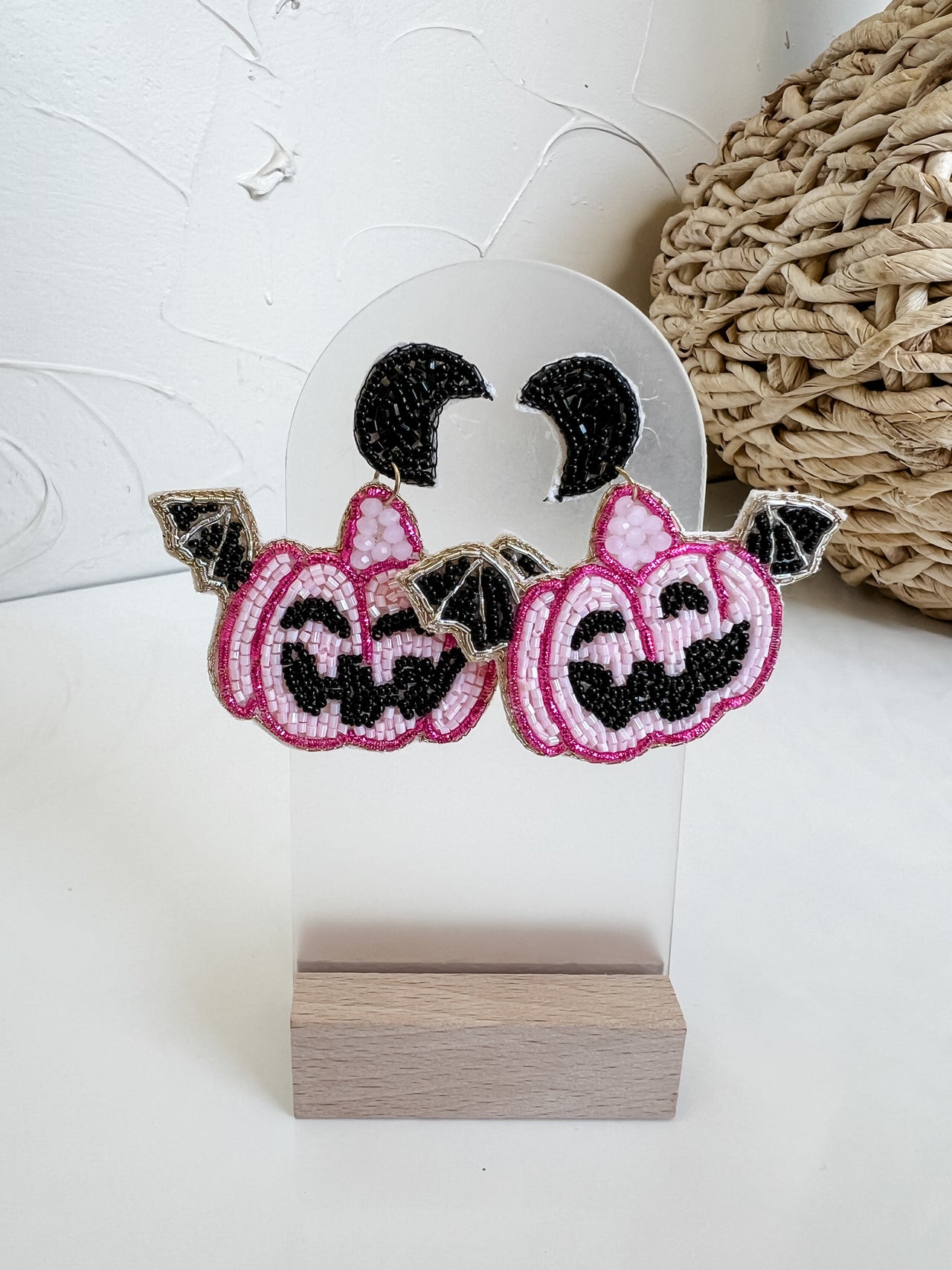 Pink Pumpkin Winged Beaded Earrings